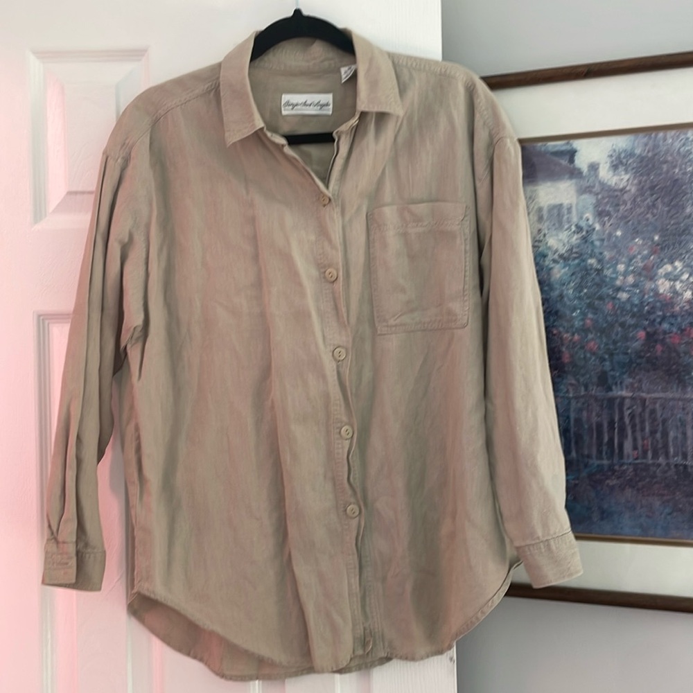 Giorgio Sant’ Angelo Linen Cotton Shirt Medium Tan Beige Button Up Vintage 90s